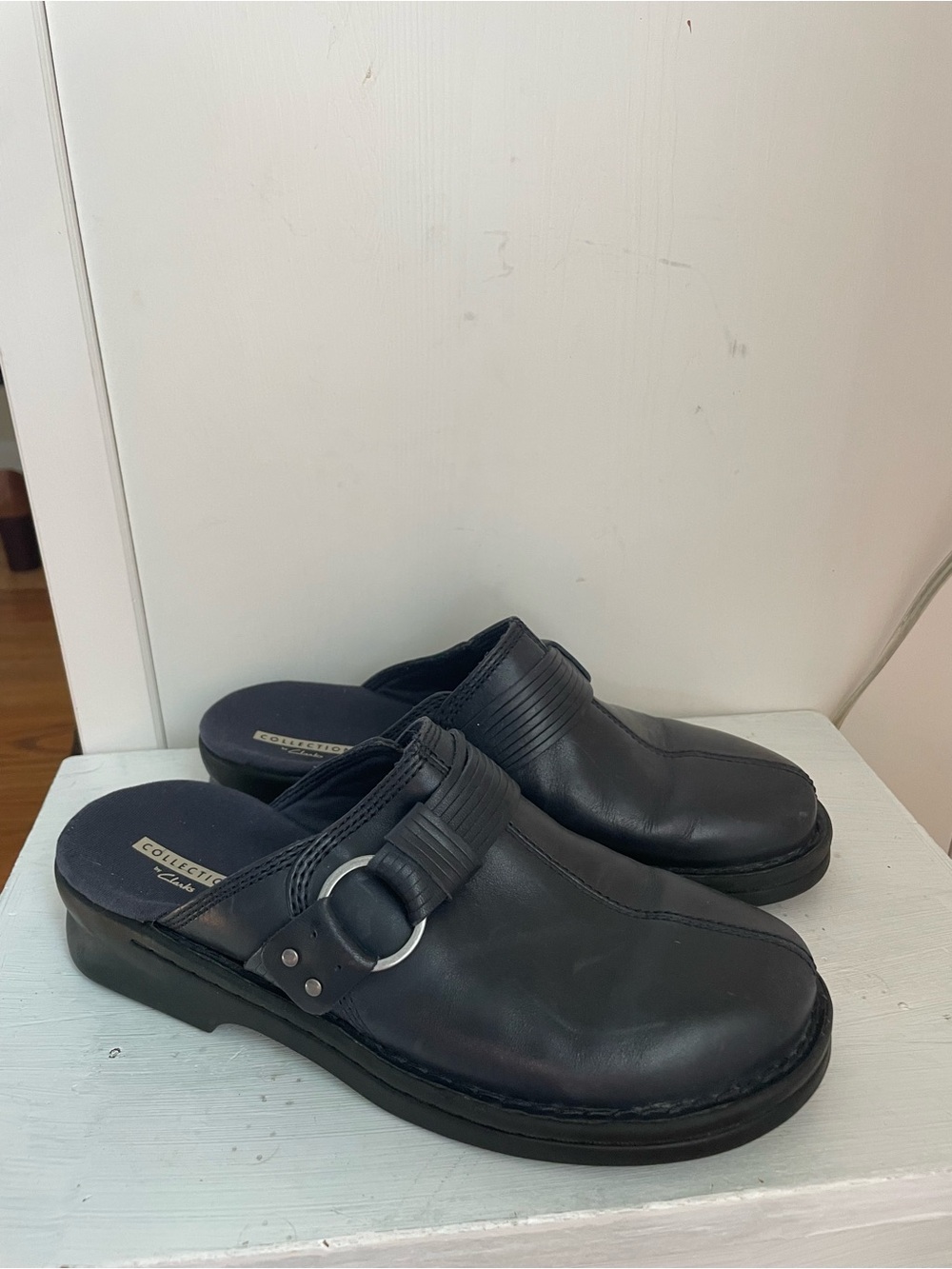 Slip-On Leather Clogs with Buckle Detail